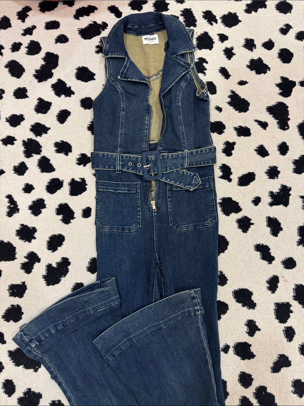 Show Me Your MuMu Dark Blue Denim Belted Jumpsuit